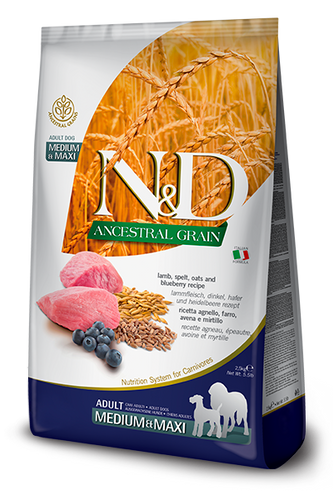 Farmina N&D Ancestral Grain Canine Lamb & Blueberry Adult Medium & Maxi Dry Dog Food (5.5 LB)