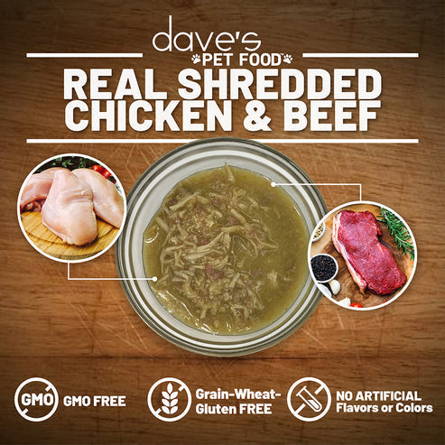 Dave's Pet Food Shredded Chicken & Beef Dinner in Gravy