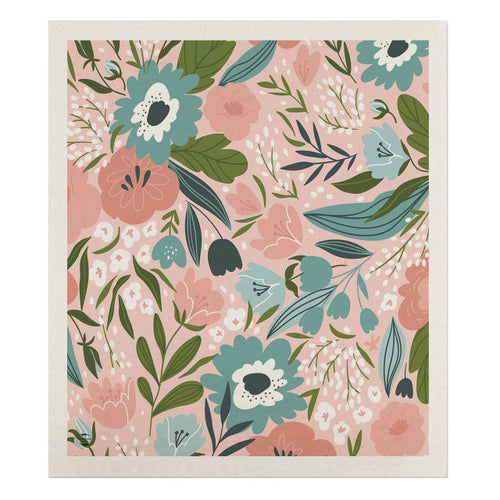 Briarwood Lane Blue and Pink Floral Swedish Dishcloth