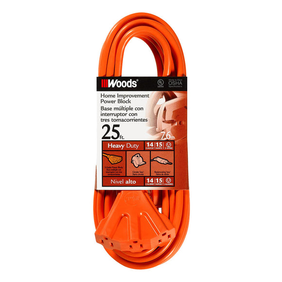 Woods® Standard Outdoor Tritap Extension Cord 25 ft. Orange