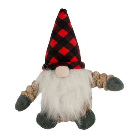 Tall Tails Plaid Gnome with Squeaker Dog Toy