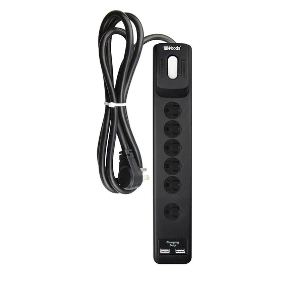 Woods 7-Outlet Surge Strip With 10’ Cord Black