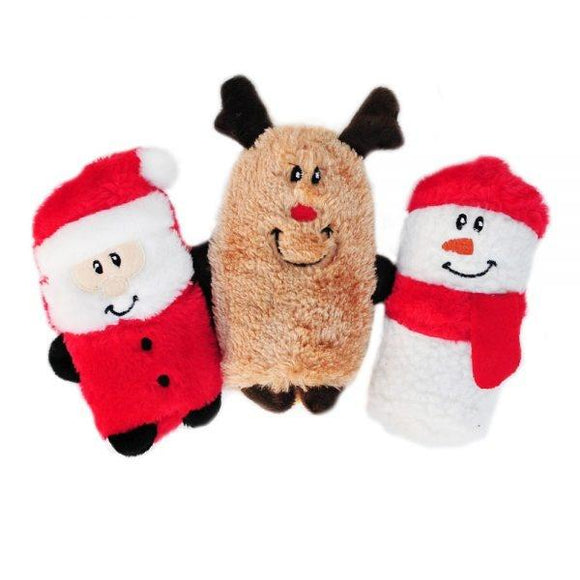 ZippyPaws Holiday Squeakie Buddies Set of 3 No Stuffing Plush Dog Toys