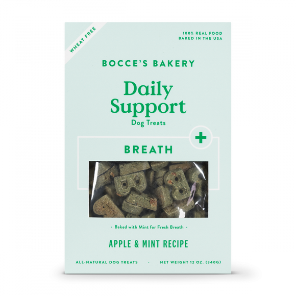 Bocce's Bakery Daily Support Apple & Mint Recipe Functional Breath Biscuit Dog Treats