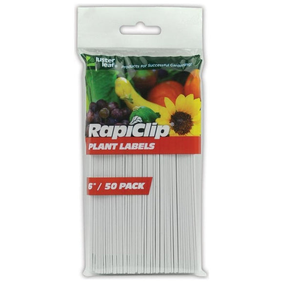 LUSTER LEAF RAPICLIP PLASTIC PLANT LABELS (6 IN-50 PK, WHITE)